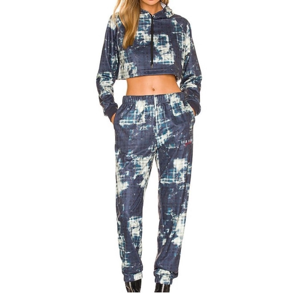Adam Selman Sport Cozy Cropped Hoodie and Sweatpants Plaid Small
